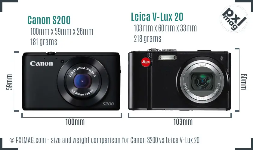 Canon S200 vs Leica V-Lux 20 size comparison