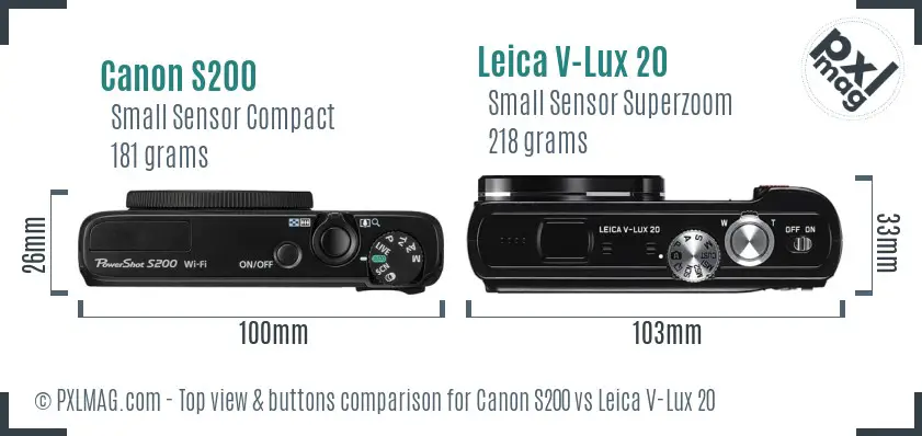 Canon S200 vs Leica V-Lux 20 top view buttons comparison