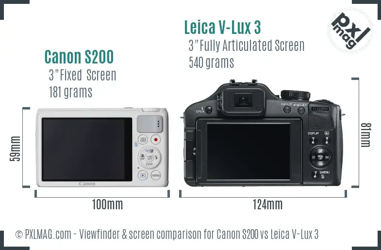 Canon S200 vs Leica V-Lux 3 Screen and Viewfinder comparison