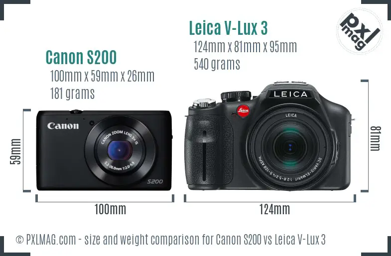 Canon S200 vs Leica V-Lux 3 size comparison
