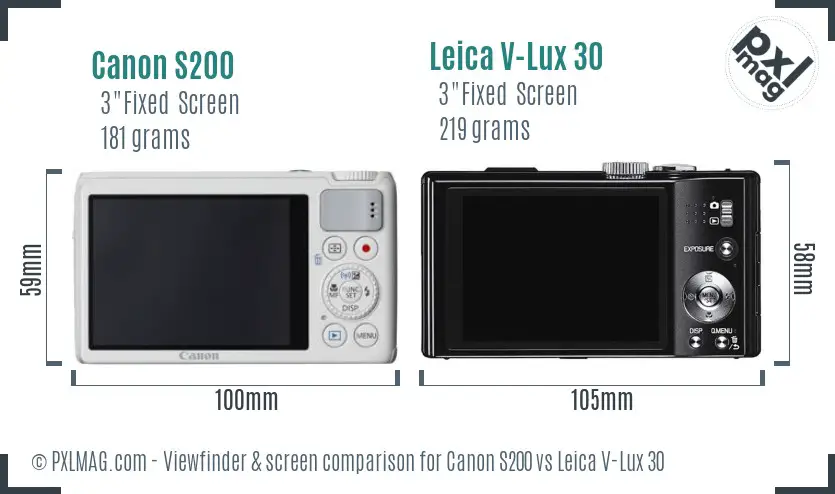 Canon S200 vs Leica V-Lux 30 Screen and Viewfinder comparison