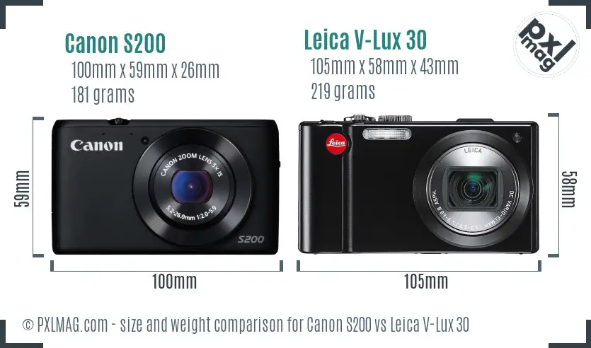 Canon S200 vs Leica V-Lux 30 size comparison