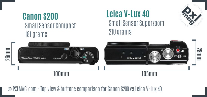 Canon S200 vs Leica V-Lux 40 top view buttons comparison