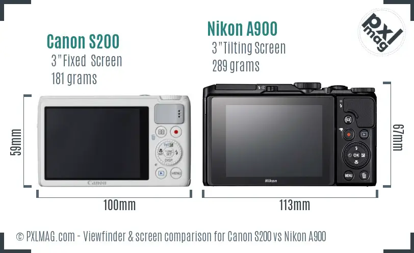 Canon S200 vs Nikon A900 Screen and Viewfinder comparison