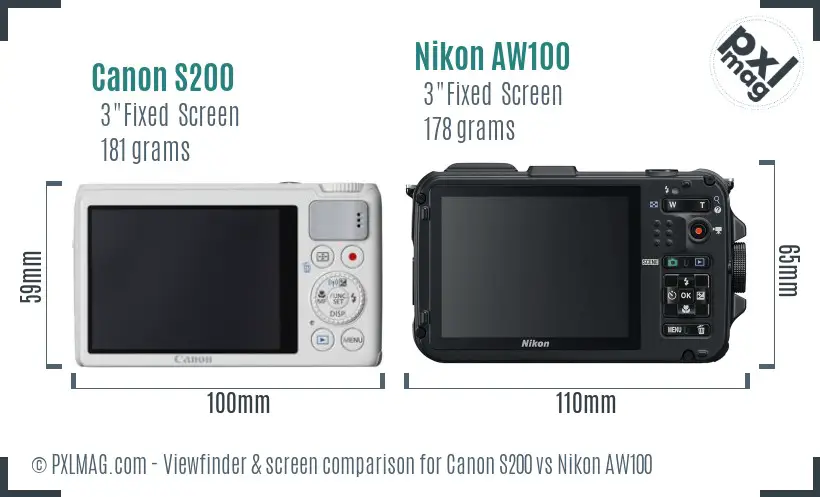 Canon S200 vs Nikon AW100 Screen and Viewfinder comparison