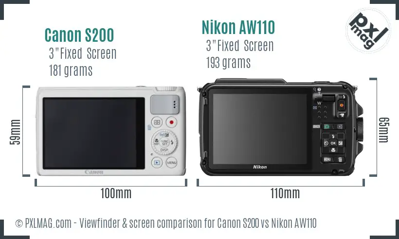 Canon S200 vs Nikon AW110 Screen and Viewfinder comparison