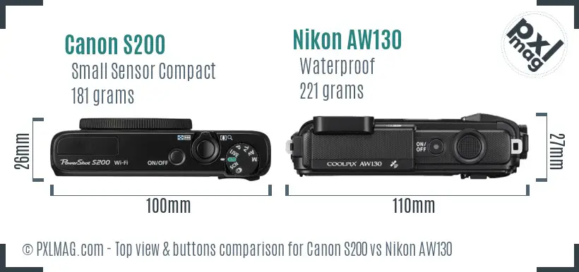 Canon S200 vs Nikon AW130 top view buttons comparison Canon S200 vs Nikon AW130 top view buttons comparison