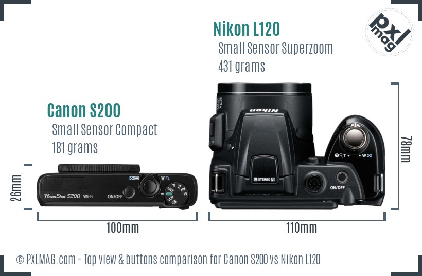Canon S200 vs Nikon L120 top view buttons comparison