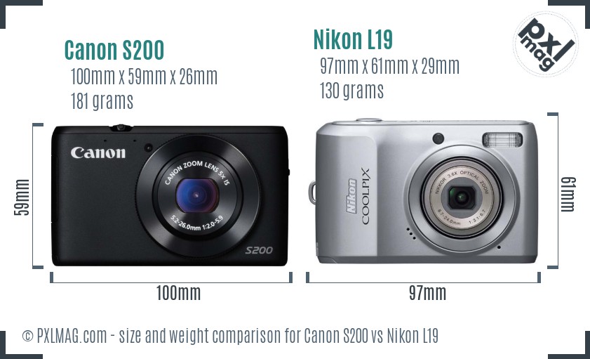 Canon S200 vs Nikon L19 size comparison Canon S200 vs Nikon L19 size comparison