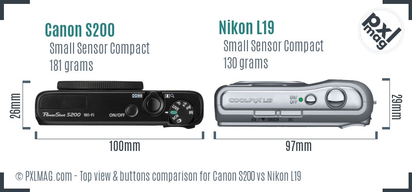 Canon S200 vs Nikon L19 top view buttons comparison
