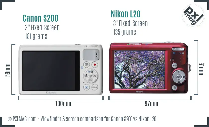 Canon S200 vs Nikon L20 Screen and Viewfinder comparison Canon S200 vs Nikon L20 Screen and Viewfinder comparison