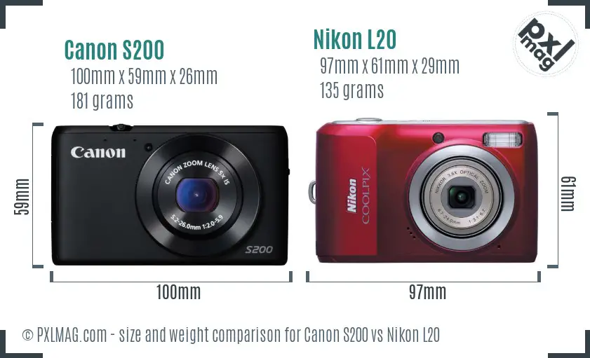 Canon S200 vs Nikon L20 size comparison Canon S200 vs Nikon L20 size comparison