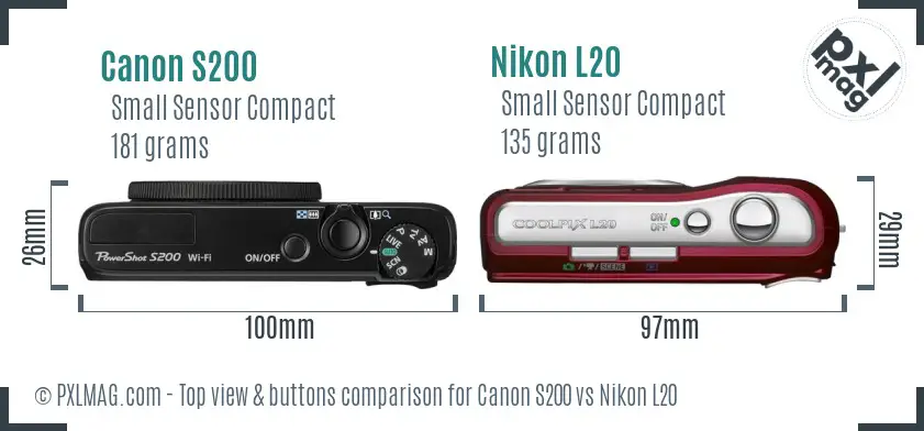 Canon S200 vs Nikon L20 top view buttons comparison Canon S200 vs Nikon L20 top view buttons comparison