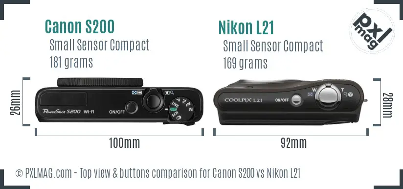 Canon S200 vs Nikon L21 top view buttons comparison