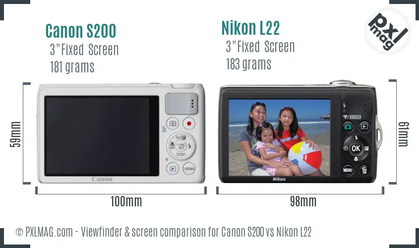 Canon S200 vs Nikon L22 Screen and Viewfinder comparison