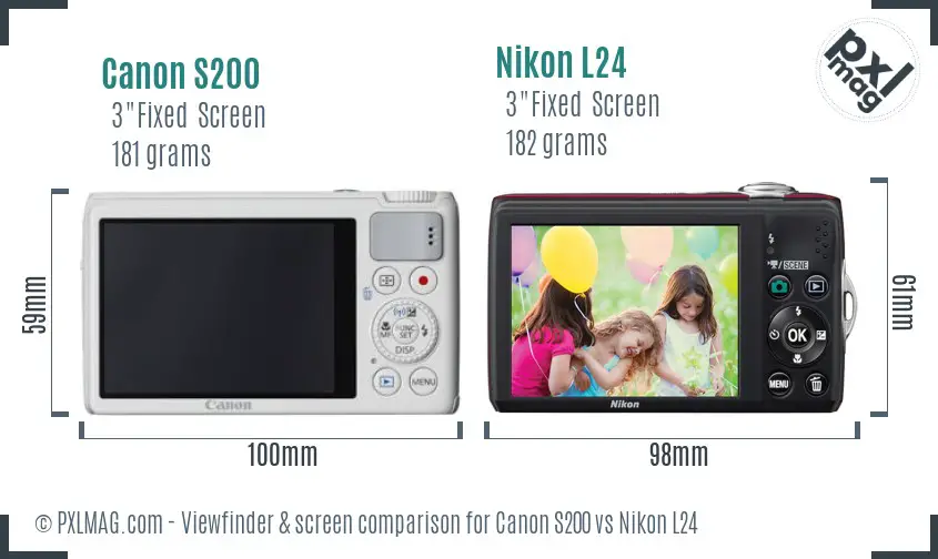 Canon S200 vs Nikon L24 Screen and Viewfinder comparison