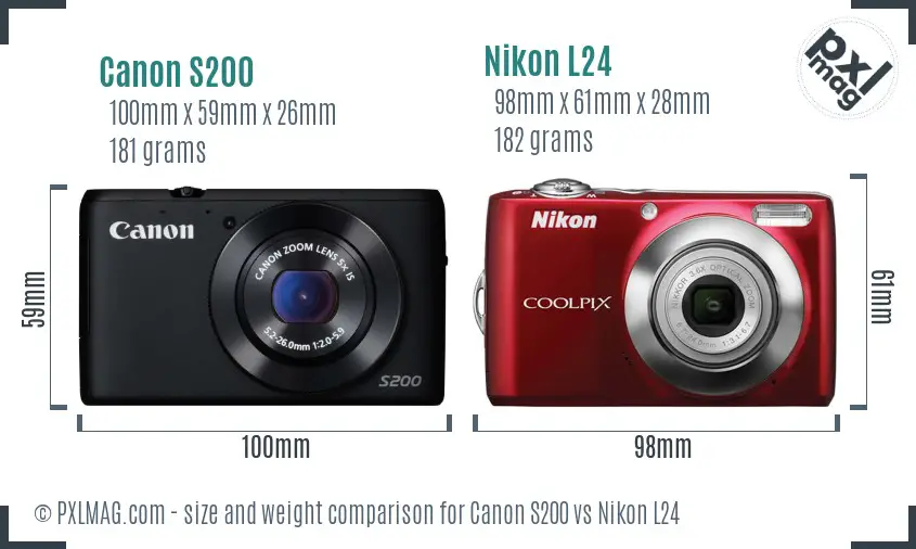 Canon S200 vs Nikon L24 size comparison