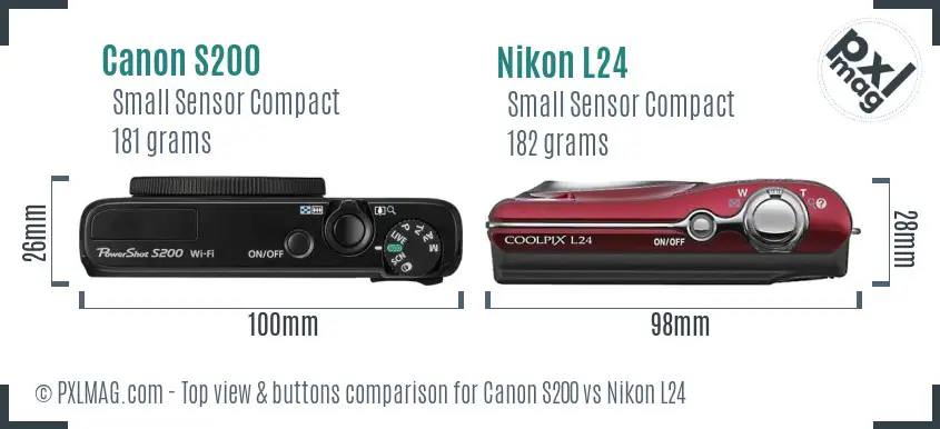 Canon S200 vs Nikon L24 top view buttons comparison