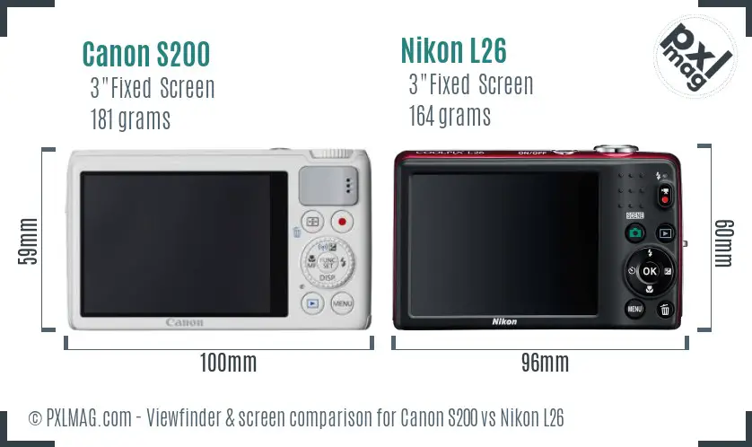 Canon S200 vs Nikon L26 Screen and Viewfinder comparison