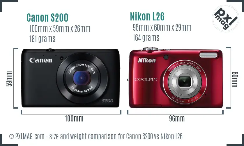Canon S200 vs Nikon L26 size comparison