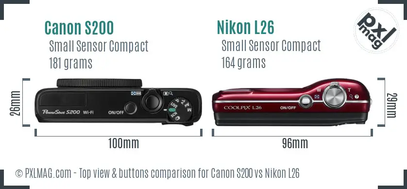 Canon S200 vs Nikon L26 top view buttons comparison