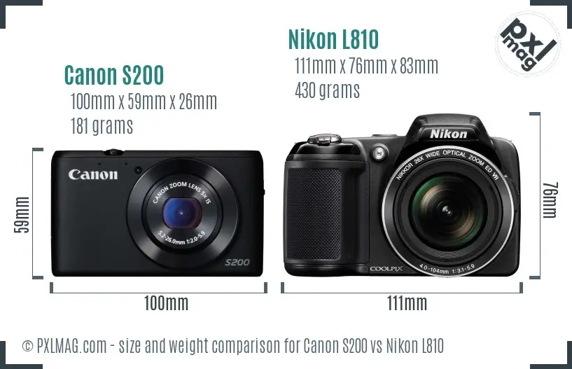 Canon S200 vs Nikon L810 size comparison