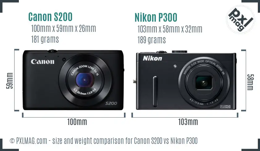 Canon S200 vs Nikon P300 size comparison Canon S200 vs Nikon P300 size comparison