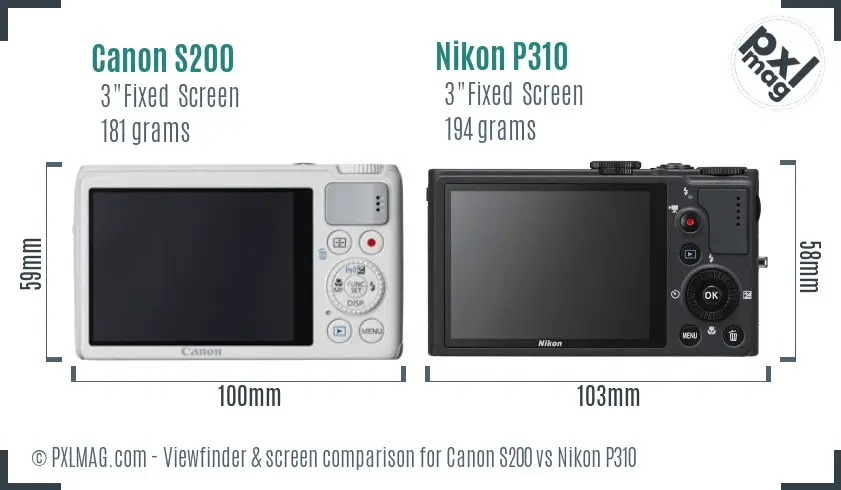 Canon S200 vs Nikon P310 Screen and Viewfinder comparison