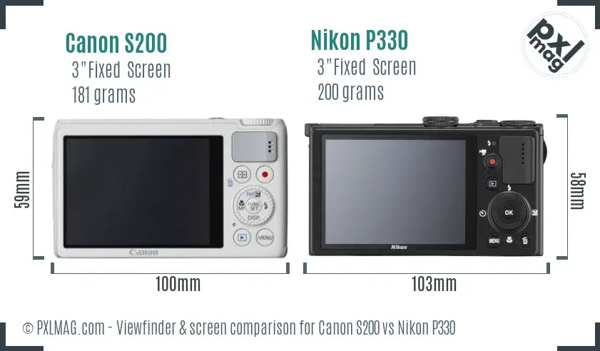 Canon S200 vs Nikon P330 Screen and Viewfinder comparison