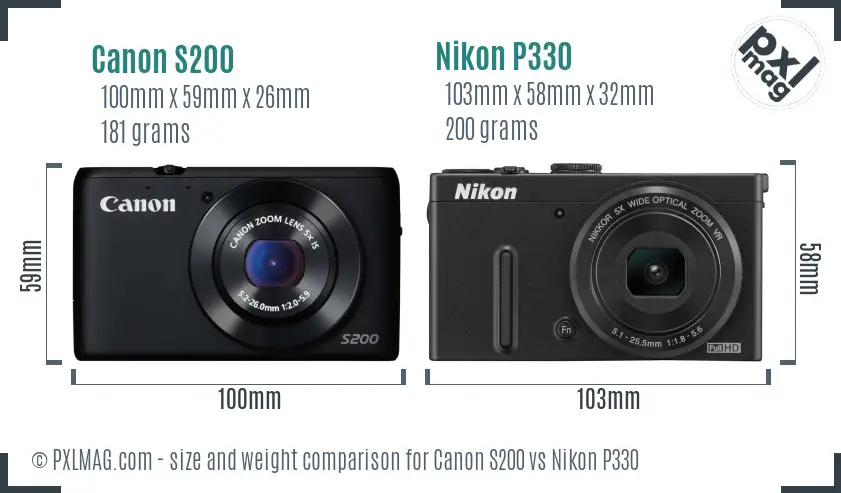 Canon S200 vs Nikon P330 size comparison