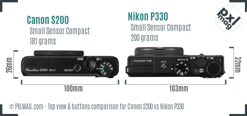 Canon S200 vs Nikon P330 top view buttons comparison