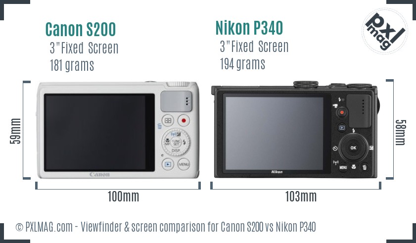 Canon S200 vs Nikon P340 Screen and Viewfinder comparison