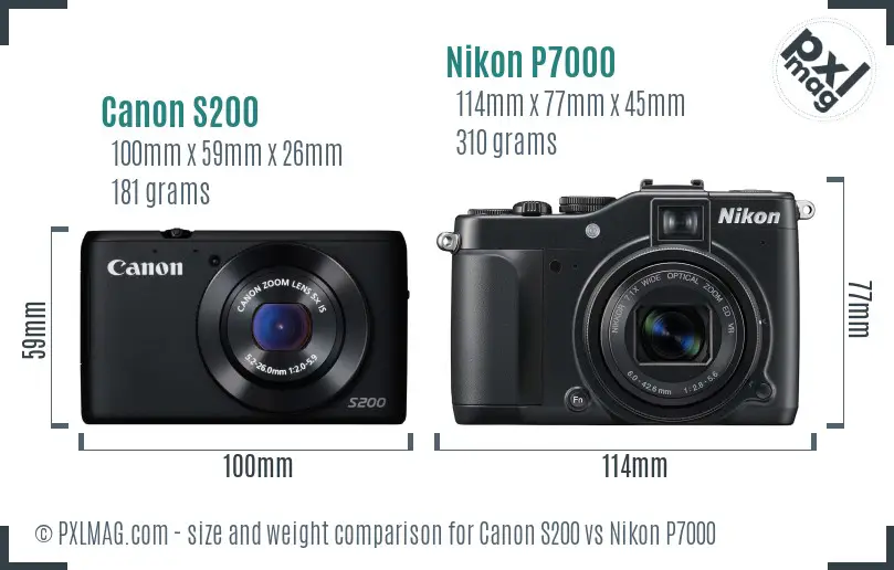 Canon S200 vs Nikon P7000 size comparison Canon S200 vs Nikon P7000 size comparison