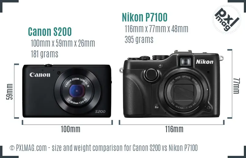 Canon S200 vs Nikon P7100 size comparison Canon S200 vs Nikon P7100 size comparison