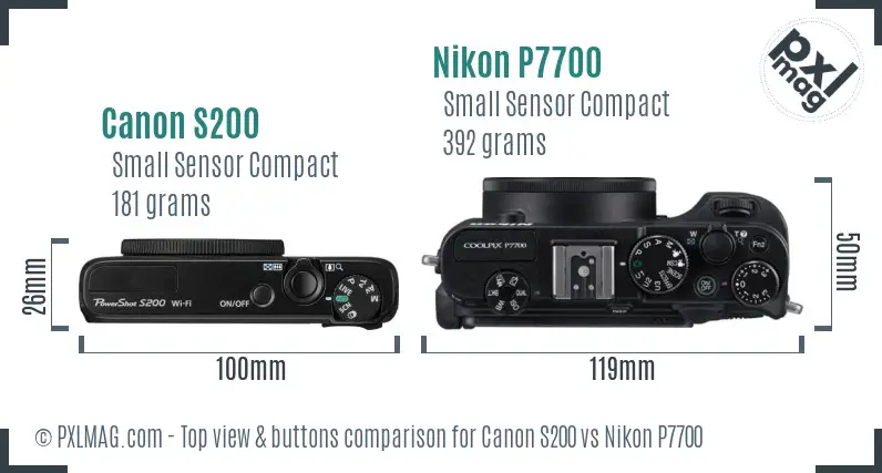 Canon S200 vs Nikon P7700 top view buttons comparison