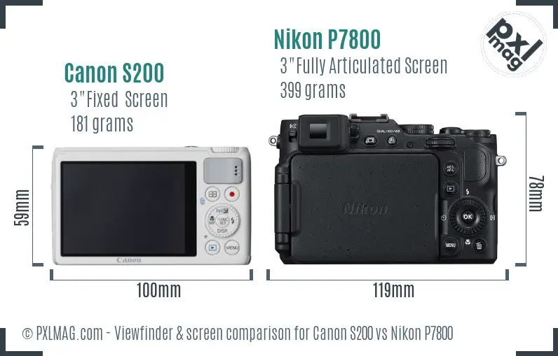 Canon S200 vs Nikon P7800 Screen and Viewfinder comparison