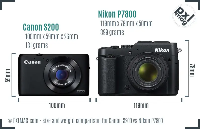 Canon S200 vs Nikon P7800 size comparison