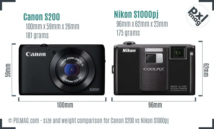 Canon S200 vs Nikon S1000pj size comparison Canon S200 vs Nikon S1000pj size comparison