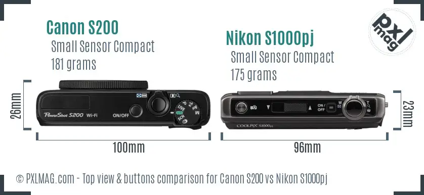 Canon S200 vs Nikon S1000pj top view buttons comparison Canon S200 vs Nikon S1000pj top view buttons comparison
