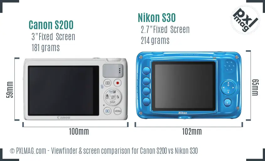 Canon S200 vs Nikon S30 Screen and Viewfinder comparison