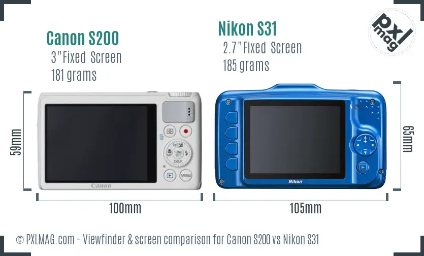Canon S200 vs Nikon S31 Screen and Viewfinder comparison