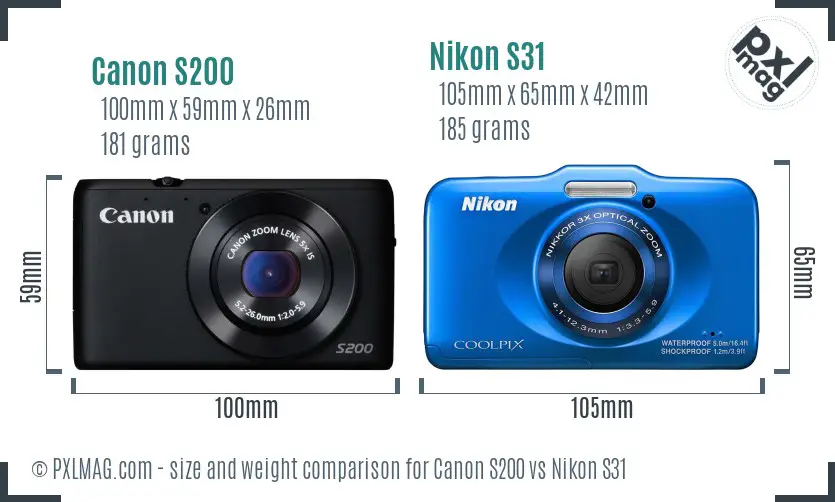 Canon S200 vs Nikon S31 size comparison