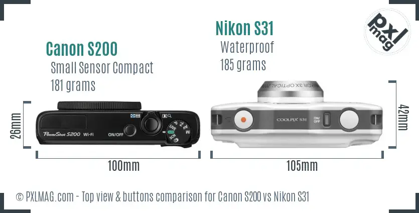 Canon S200 vs Nikon S31 top view buttons comparison