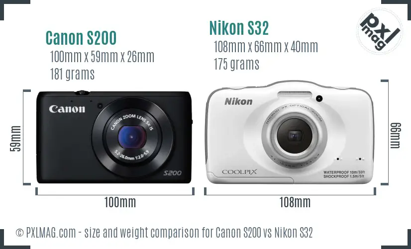 Canon S200 vs Nikon S32 size comparison Canon S200 vs Nikon S32 size comparison