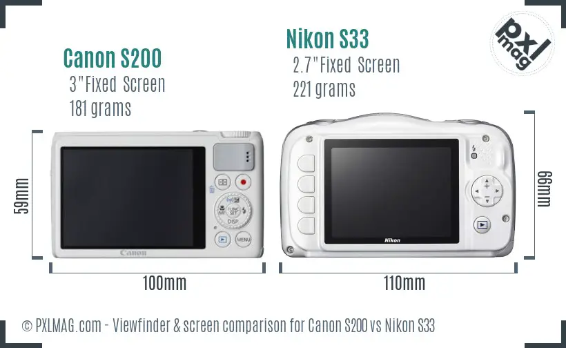 Canon S200 vs Nikon S33 Screen and Viewfinder comparison