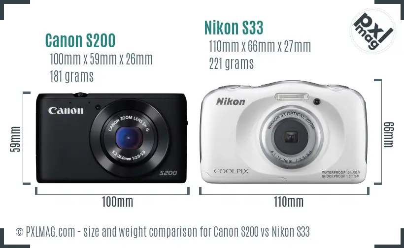 Canon S200 vs Nikon S33 size comparison