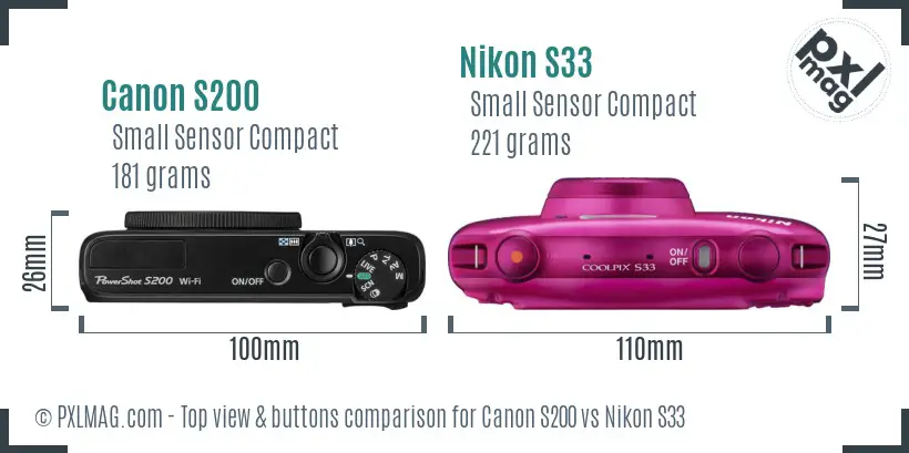 Canon S200 vs Nikon S33 top view buttons comparison