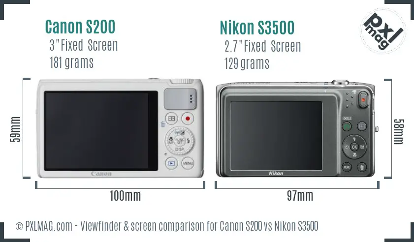 Canon S200 vs Nikon S3500 Screen and Viewfinder comparison
