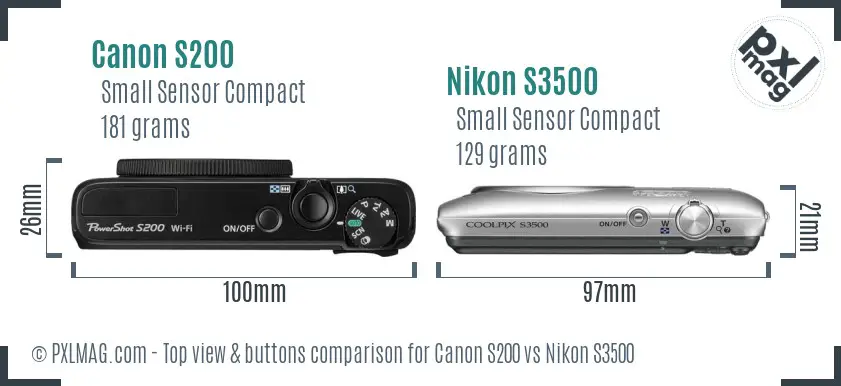 Canon S200 vs Nikon S3500 top view buttons comparison