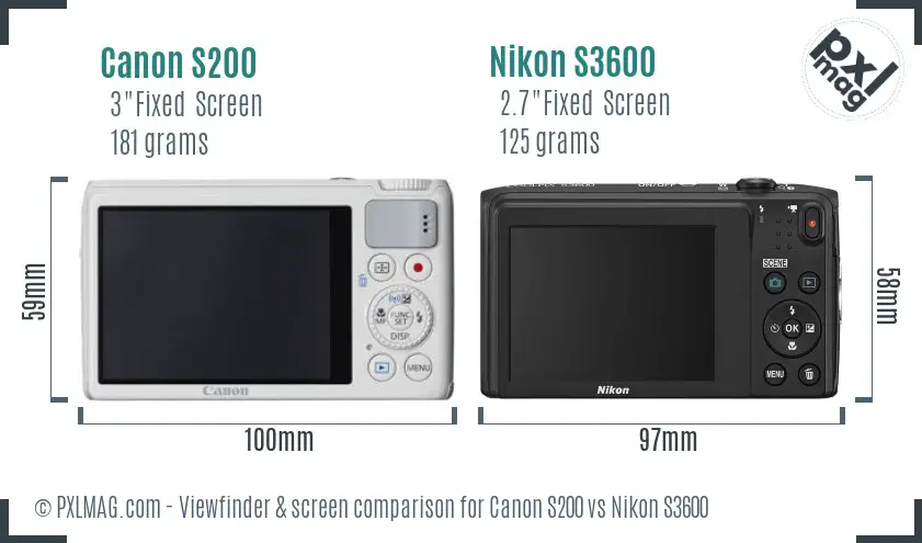 Canon S200 vs Nikon S3600 Screen and Viewfinder comparison